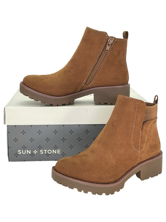 Sun + Stone Shoes - Sun + Stone Kandy Brown Microsuede Womens Ankle Boots Size 5M